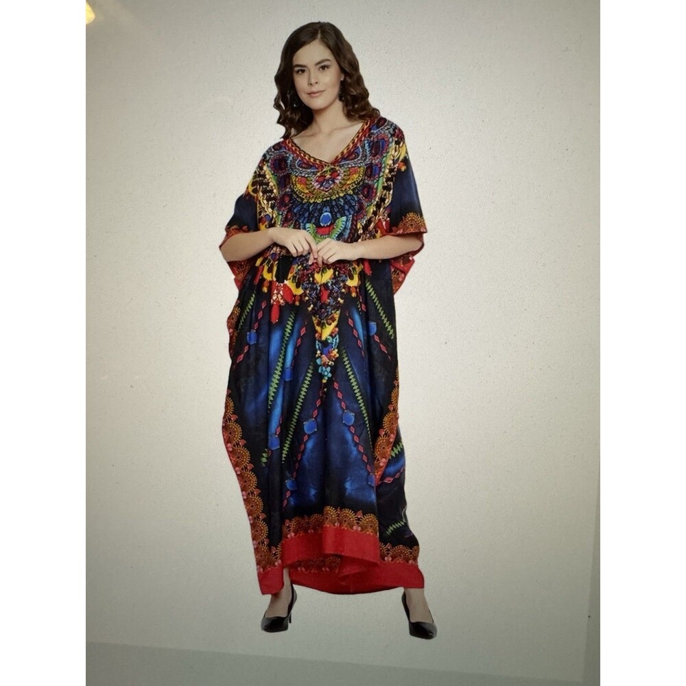 gypsie blu live to be Free OS kaftan bold print multicolored 56 in length